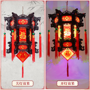 灯笼新款流水款仿古六角龙灯阳台led旋转中式大门七彩宫灯走马灯