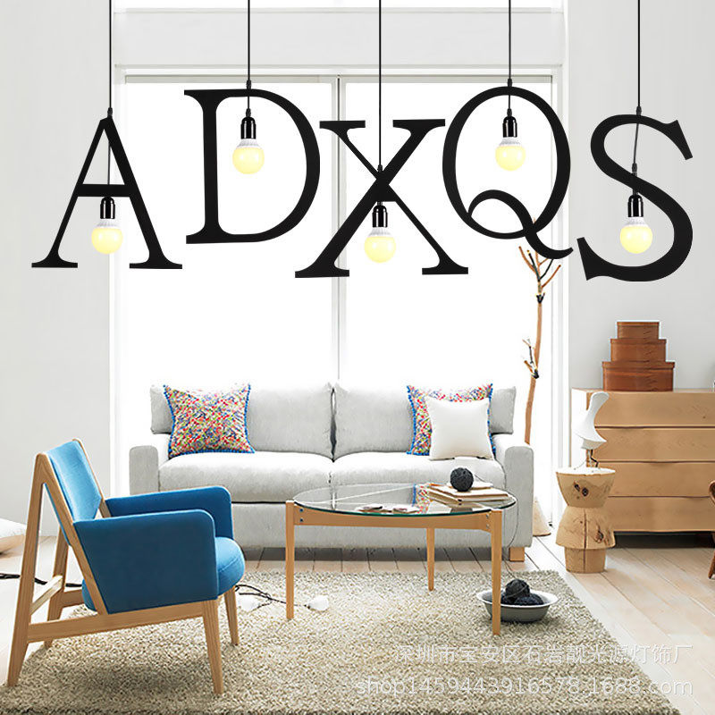 美式复古服装店灯创意吧台个性铁艺简约单头LED英文数字母吊灯