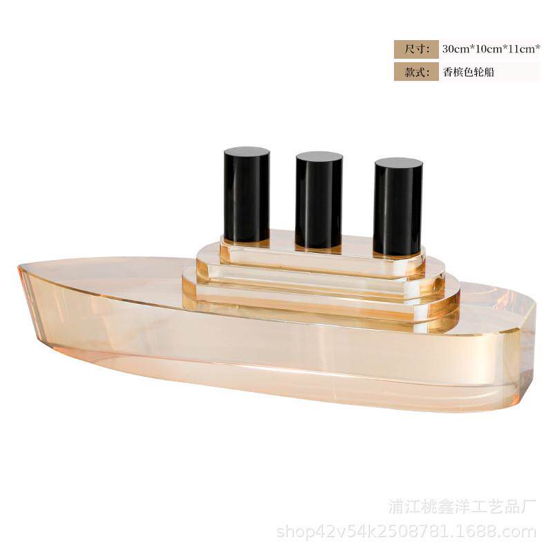 现代轻奢多色水晶轮船模型摆件样板间玄关客厅家居软装家饰工艺品