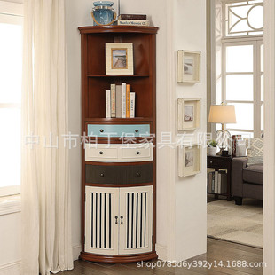 美式实木三角柜客厅餐边墙欧式酒柜复古彩绘角柜餐厅转角柜置物柜