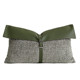 设计师绿色靠枕轻奢样板间抱枕软装 棉麻雪尼尔小肌理拼皮革腰枕套