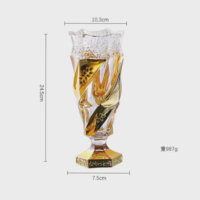 水晶玻璃手工描金珐琅花瓶弗拉明戈北欧摆件装饰庭院老式