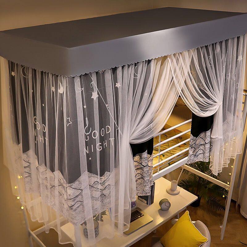 带支架一体式床帘学生宿舍上铺下铺大学寝室遮光布蚊帐窗帘女帘子