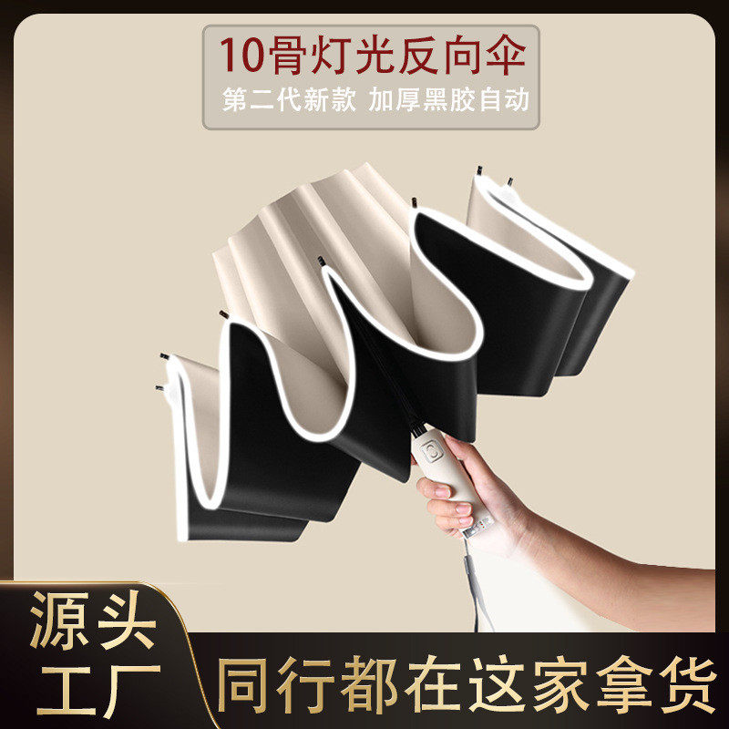 加大十骨商务广告全自动雨伞 带发光条LED灯光晴雨两用折叠反向伞,居家日用,伞,淘宝优惠券,粉丝福利购,淘宝优惠卷