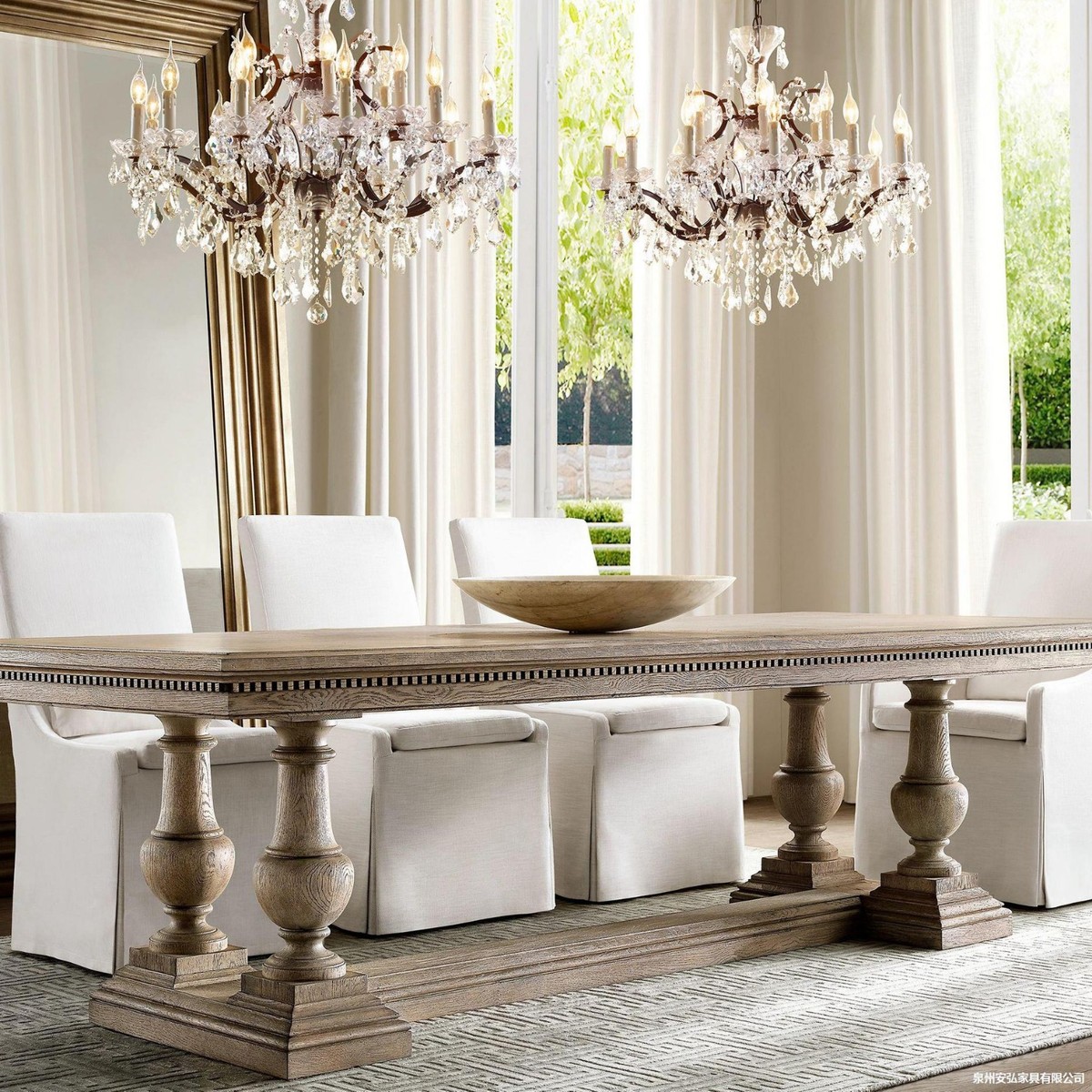 严选美式实木乡村做旧餐桌欧式长方形办公会议桌复古简约原木长桌