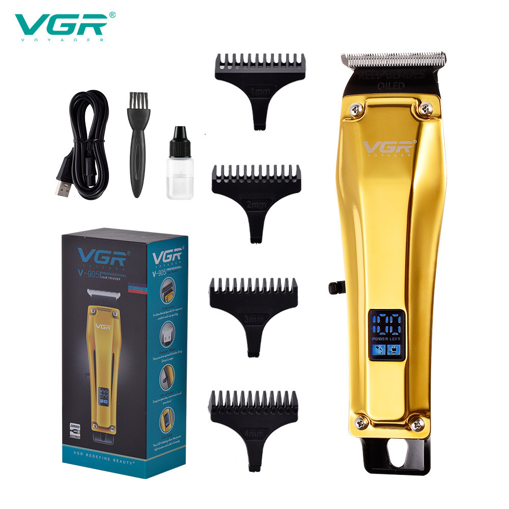 VGR905新款金属复古油头推液晶数显USB充电式推剪发廊家用理发器