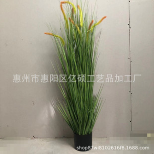 新品仿真狗尾巴草盆景商场婚礼布置假花仿真盆景洋葱草芦苇