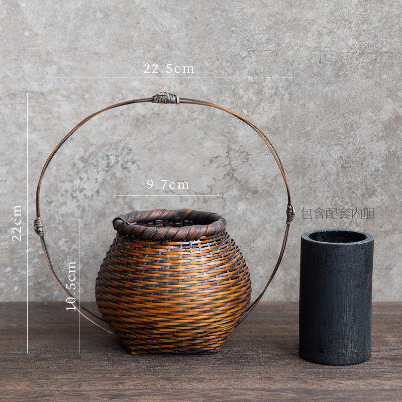 手工编织插花花篮摆件篮子竹编花瓶花器禅意中式日式小器皿花艺篮