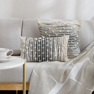 轻奢高级感沙发抱枕辛德拉格调提花棉线编织欧式羊毛手工工艺立体