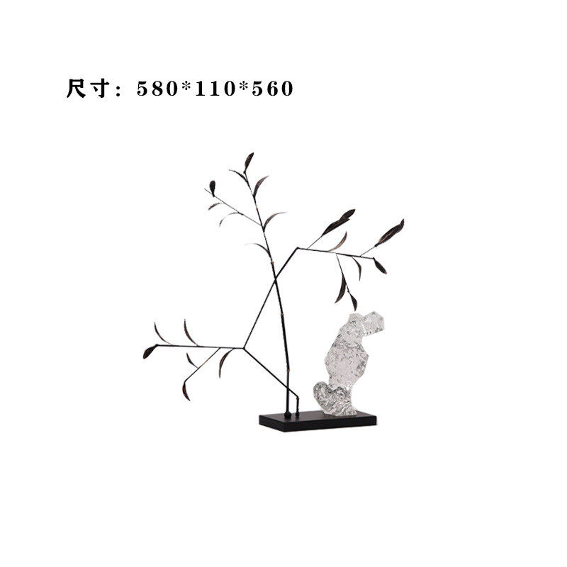 创意新中式现代金属电镀抽象假山竹叶售楼处样板房摆件博古架饰品