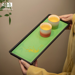 小型轻奢精致托盘干泡茶盘家用陶瓷茶盘四季 梅兰竹菊茶盘 盘春