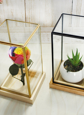 批发铜边复古玻璃展示罩玻璃防尘罩几何花房玻璃欧式客厅装饰摆件