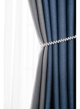 p616批发加高超长送杆一整套自建房别墅棉麻全遮光窗帘成品布客厅