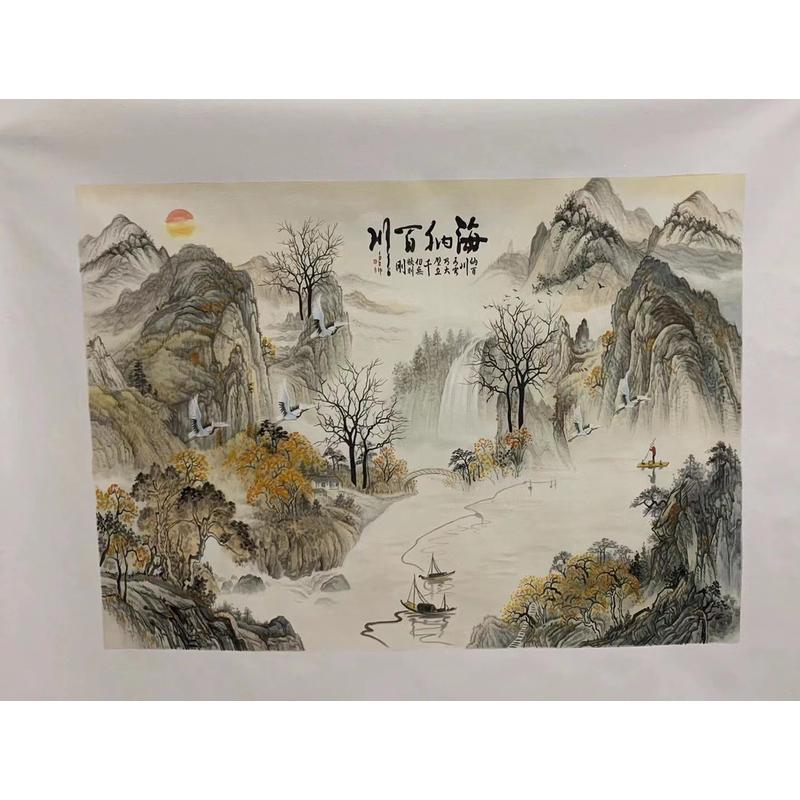 专业批发新中式山水风景油画手绘油画