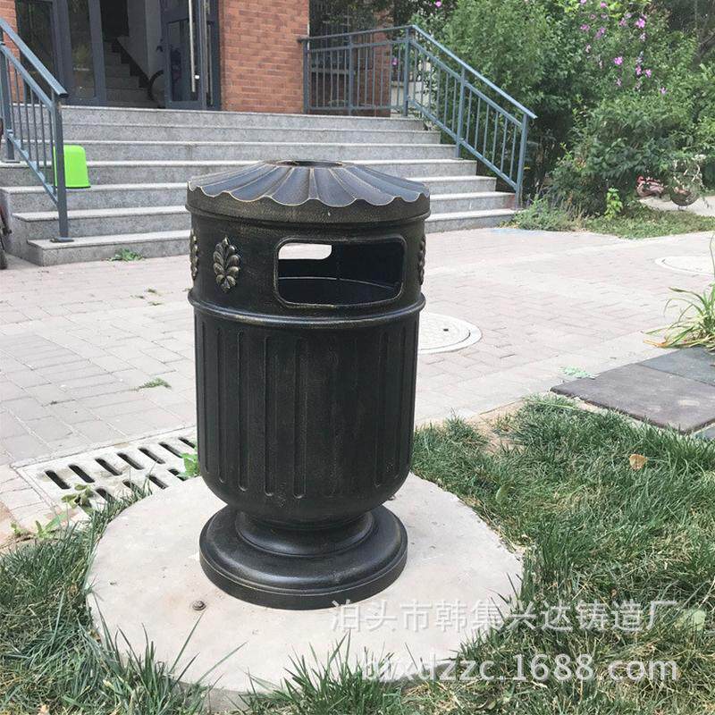 供应铸铝垃圾桶ljt-006圆形铝铸欧式仿古铜青色批发铸铝垃圾桶