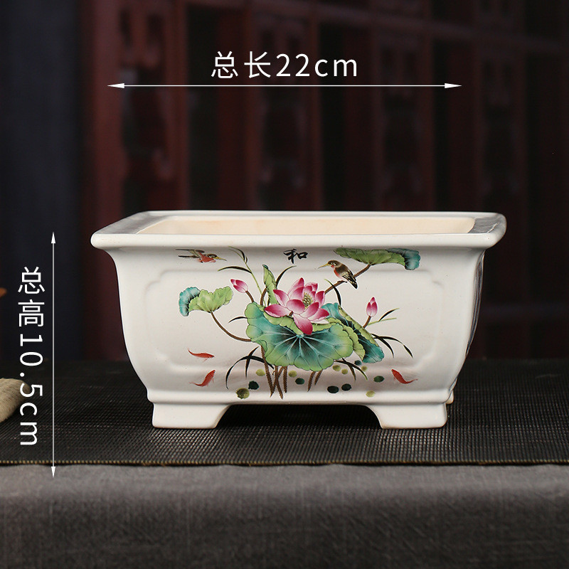 彩绘盆景批发复古方形创意紫砂花盆盆多肉绿萝懒人装饰花盆yzch17