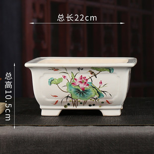 彩绘紫砂花盆批发装 饰方形创意盆景盆多肉绿萝懒人复古花盆yzch17