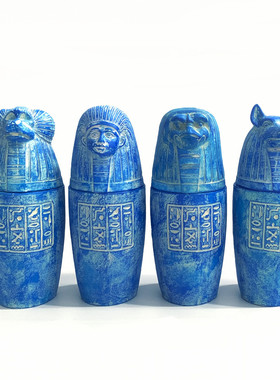 热销跨境古埃及文物木乃伊盒罐4件套canopicjars刻有铭文法老装饰