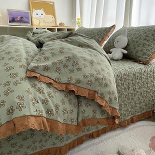 9v7t法式床盖单件2023春夏榻榻米可盖加厚夹棉床单三件套炕机洗四