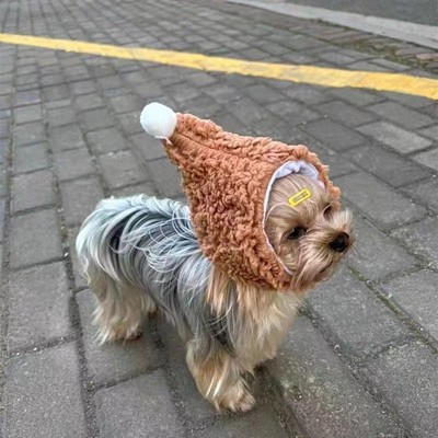 约克夏狗狗专用帽子冬天小狗狗冬季戴的毛绒头套小型幼犬头饰用品