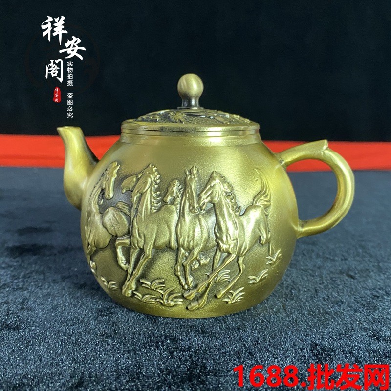 黄铜酒壶茶壶百福壶家用家居装饰工艺品摆件仿古铜壶