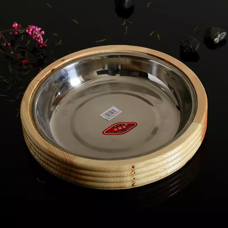 木盘菜寿司带内胆木盆菜碟盘菜本色创意纹理寿司盆大餐木盘盆菜