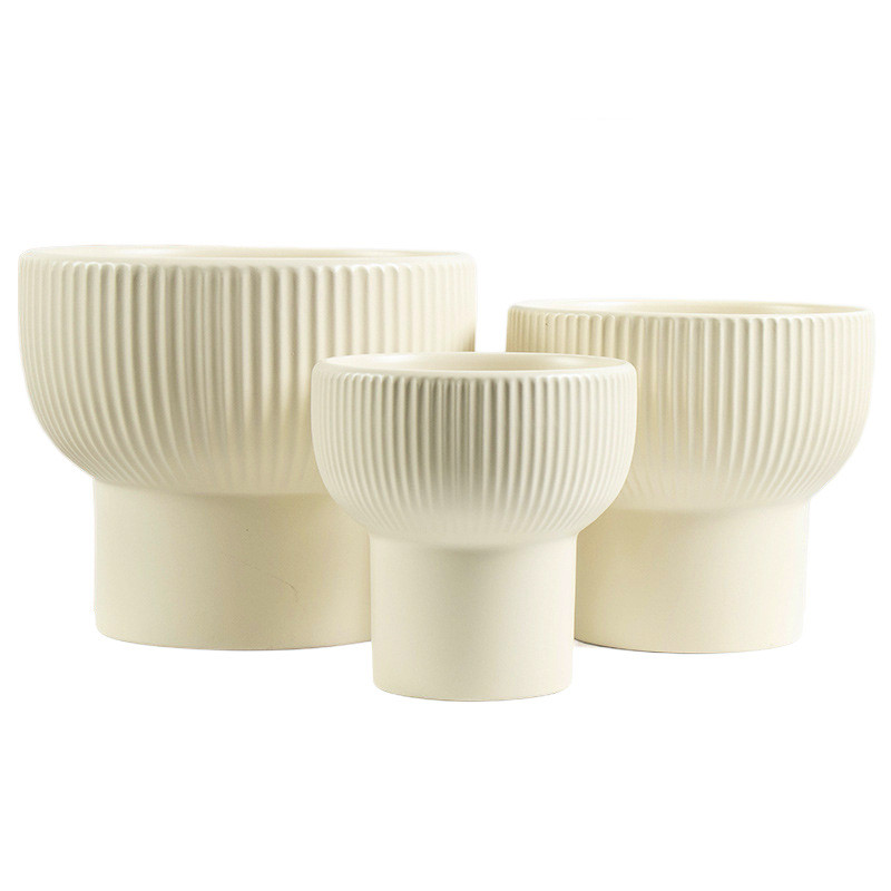 北欧陶瓷花盆套三高脚蝴蝶盆绿植海芋蘑菇兰花盆栽德化现货批发