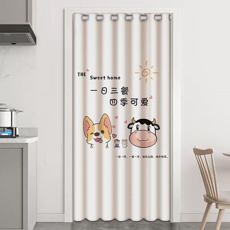 厨房专用门帘家用烟餐饮后厨遮挡帘空调挡风隔断帘隔油免打孔布帘