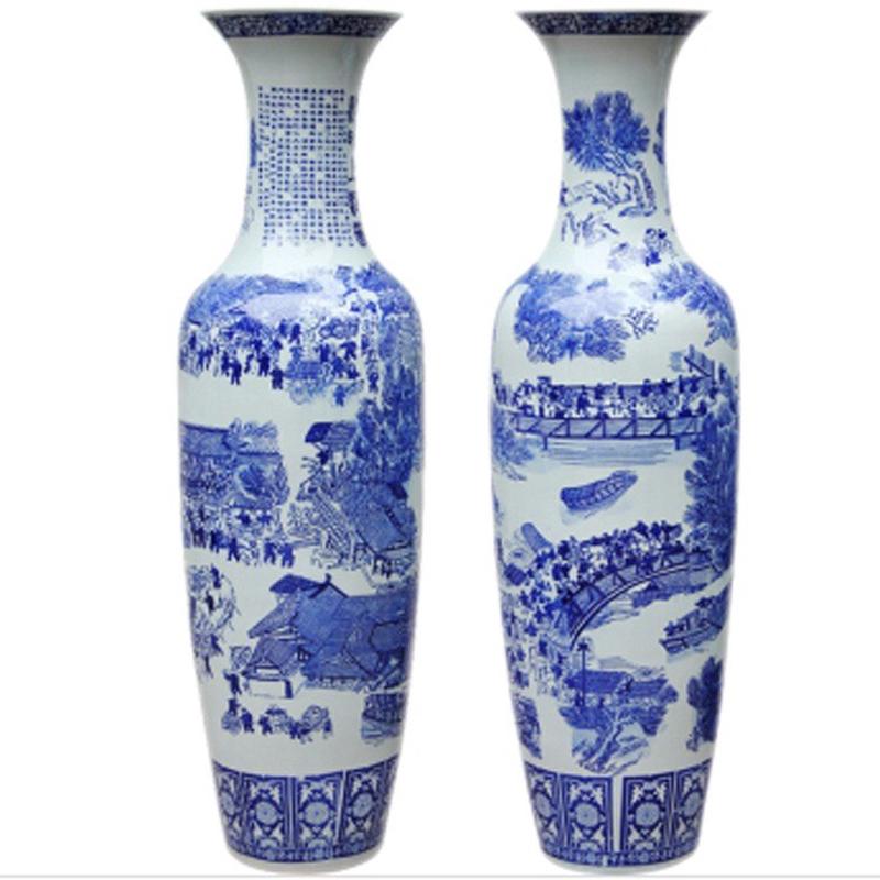 景德镇陶瓷花瓶摆设落地大花瓶客厅酒店装饰摆件清明上河图批发