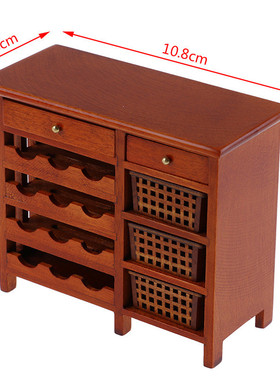 热销1:12娃娃屋dollhouse场景家具模型ob11迷你咖色酒柜展示柜微