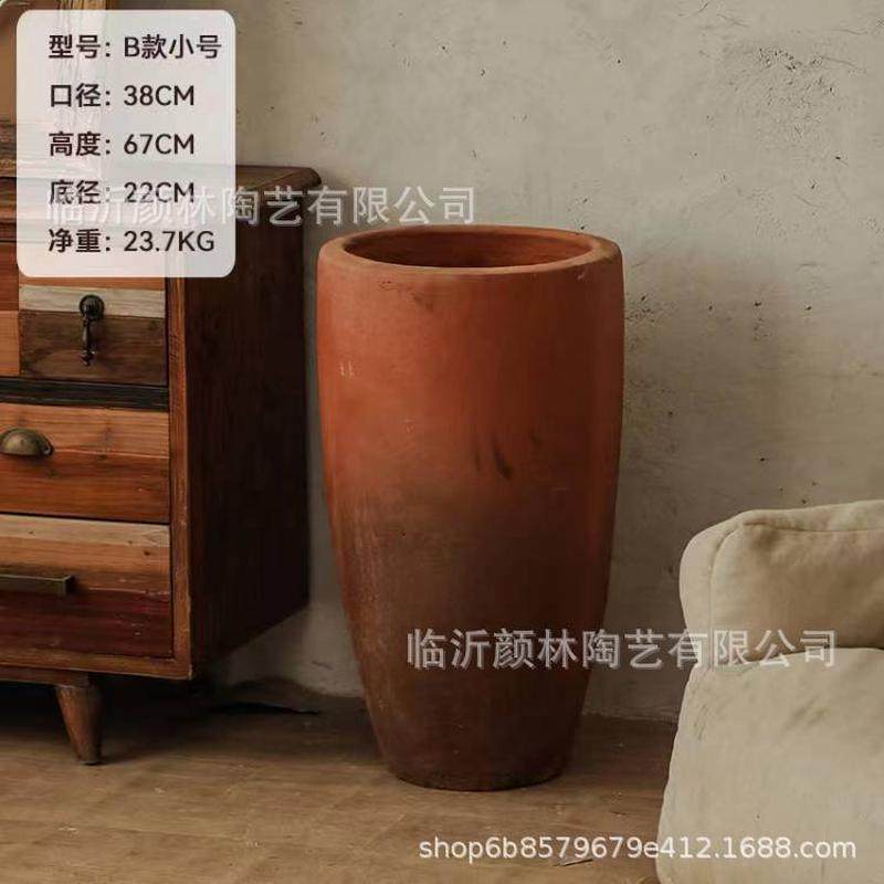 敞口高筒花盆栽树盆加厚复古陶盆景观乡村盆民俗装饰大花盆高盆粗