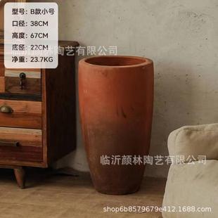 敞口高筒花盆栽树盆加厚复古民俗乡村景观盆陶盆装饰大花盆高盆粗