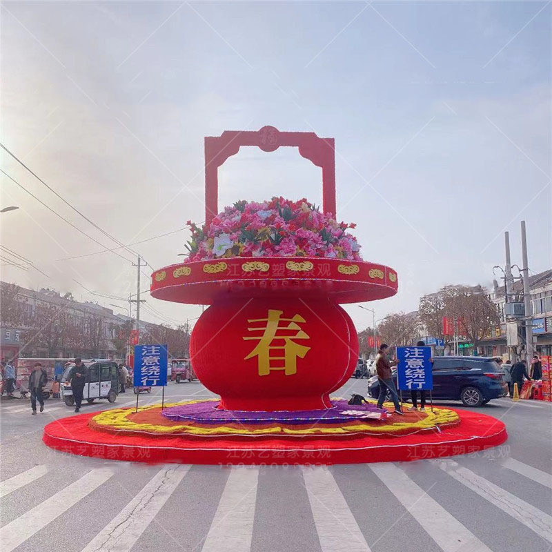 仿真花篮造型雕塑绿雕室外绿雕动物雕塑公园植物立体景观草雕工艺