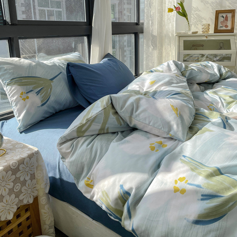 inc0ins小风碎花水洗棉床上四件套简约混搭被套床单宿舍三件套