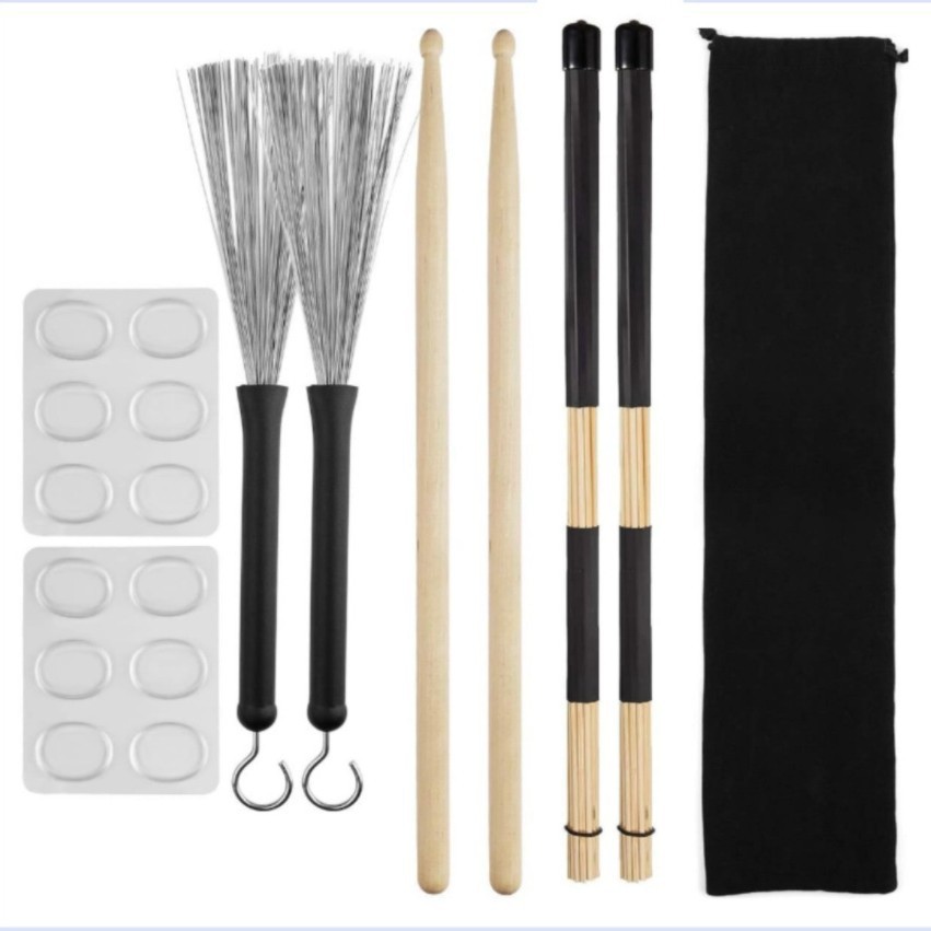 电商热销5a架子鼓鼓棒钢丝鼓刷19束竹棒静音垫绒布袋架子鼓套装