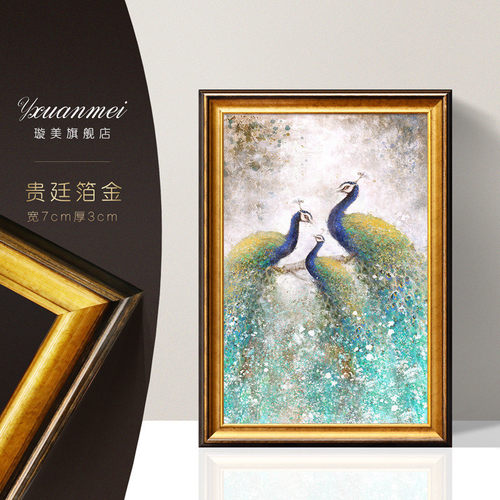 壁画简欧入户玄关装饰画孔雀油画走廊大气别墅酒店挂画过道大芬村