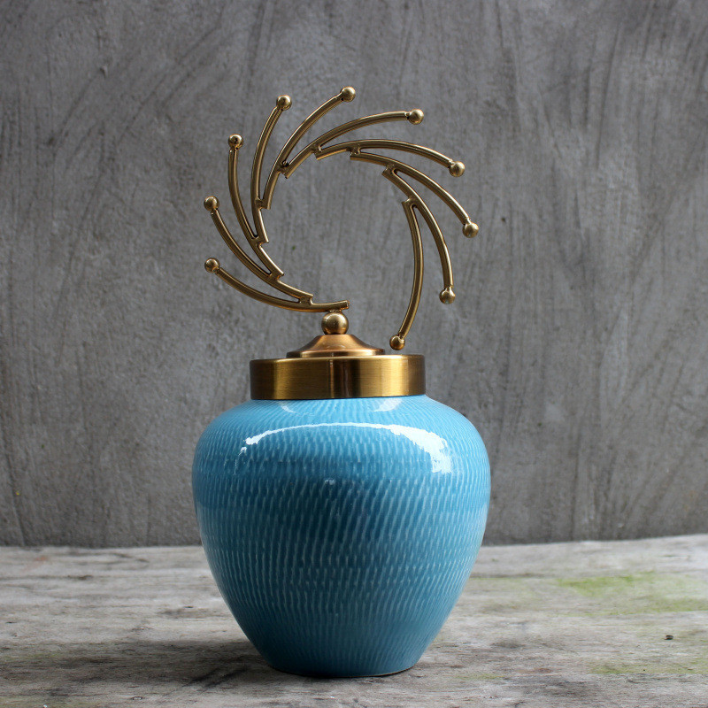 景德镇新中式餐桌插花器美式客厅电视柜陶瓷花瓶摆件干花软装饰品