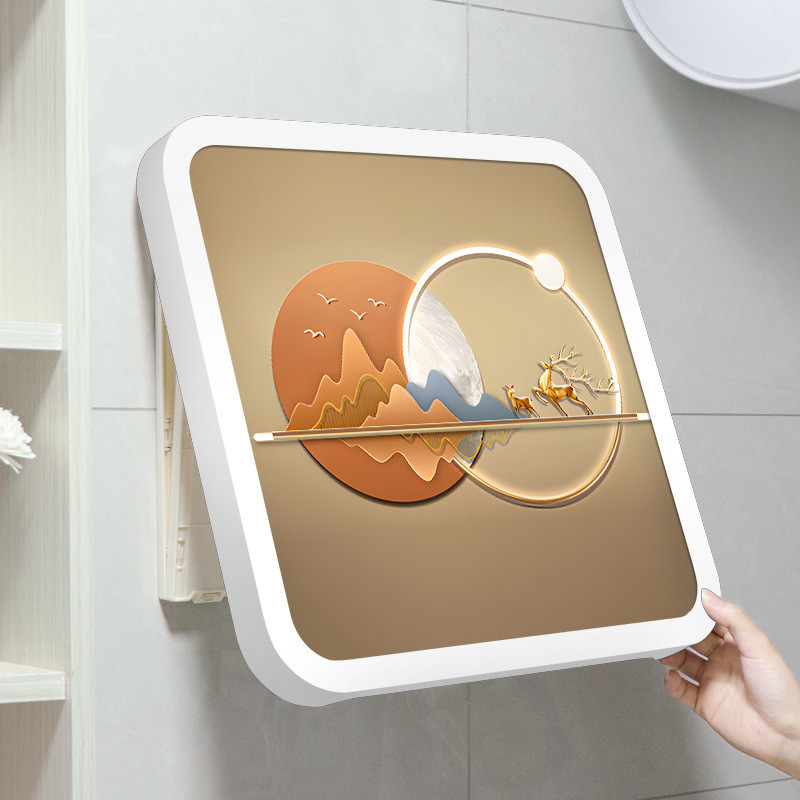 浴室挂画放干衣服折叠收纳柜防水卫生间置物架壁画放置收纳盒