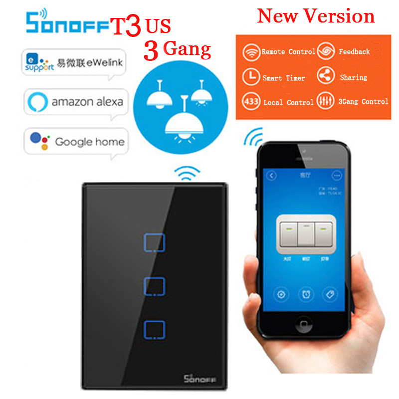 Sonoff T3 US 1C 2C 3C智能家居Wifi RF遥控触摸墙壁开关语音控制