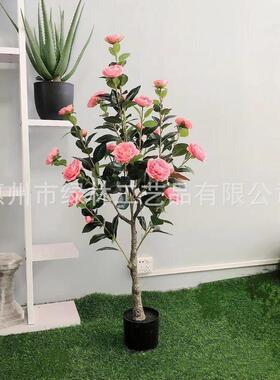 仿真干花假月季花客厅餐桌摆件茶花仿真绿植盆栽玫瑰花盆栽可批发