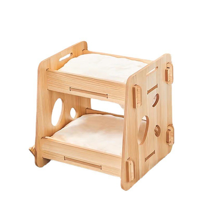 猫窝四季通用木质猫床猫窝猫别墅猫屋半封闭式网红双层宠物床