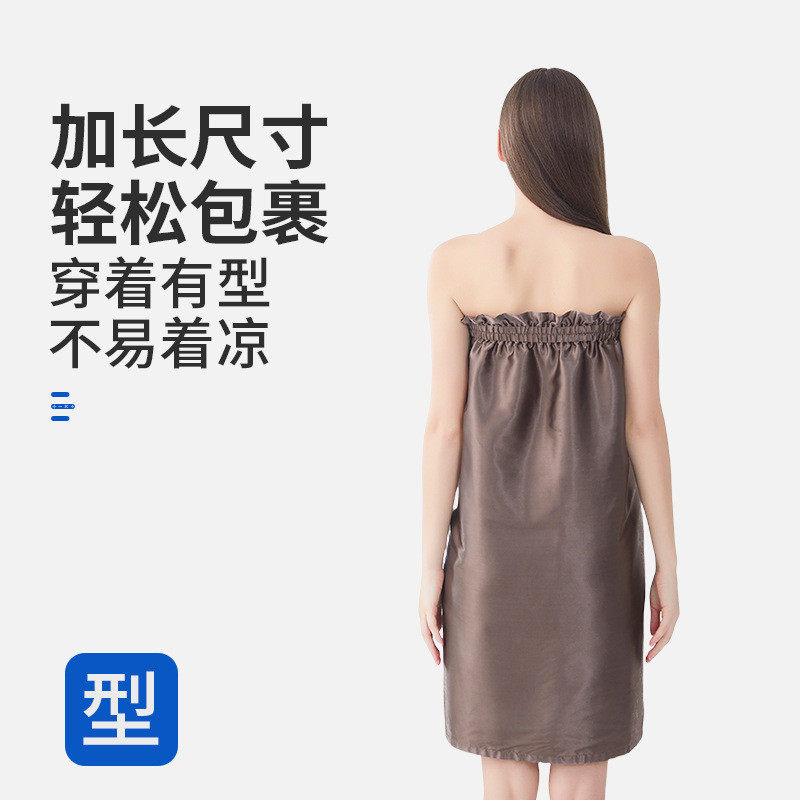 双层7A抗菌抹胸浴裙加厚缎面水晶绒浴衣裹胸魔术贴可穿女成人浴巾