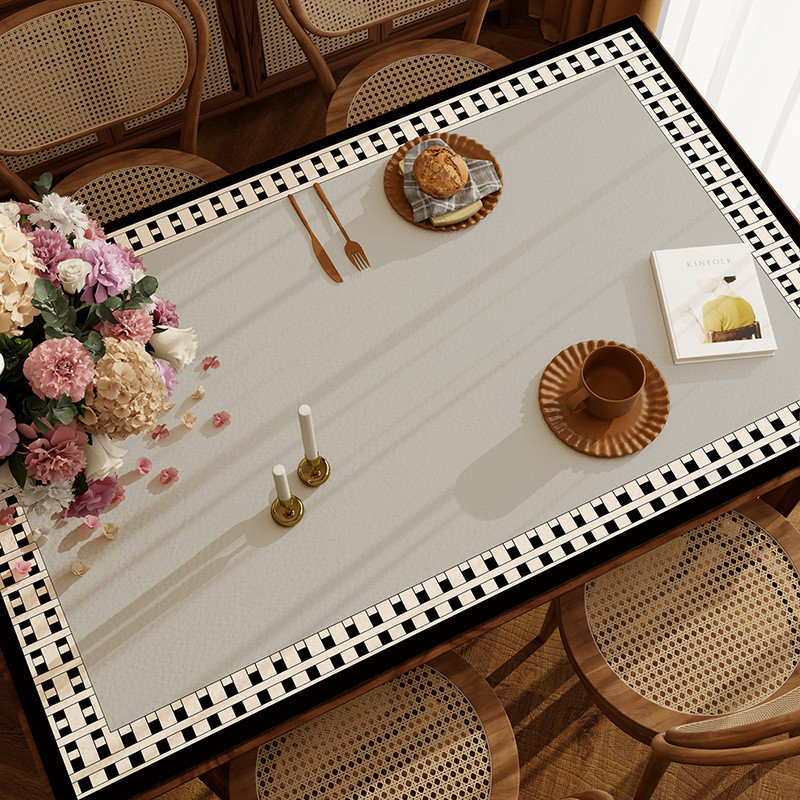 美式复古防水防油免洗餐桌垫碗筷隔热防烫桌垫家用长条皮革桌布