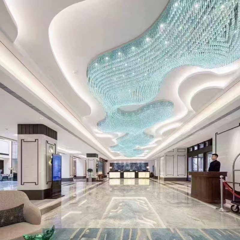 中山灯具厂酒店大堂宴会厅宾馆工程吸顶灯长方形婚礼饭店水晶灯饰