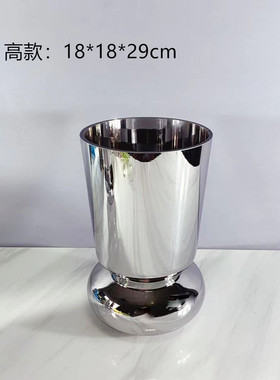 北欧玻璃电镀银色奖杯花瓶家居客厅装饰品摆件插花艺术售楼处饰品
