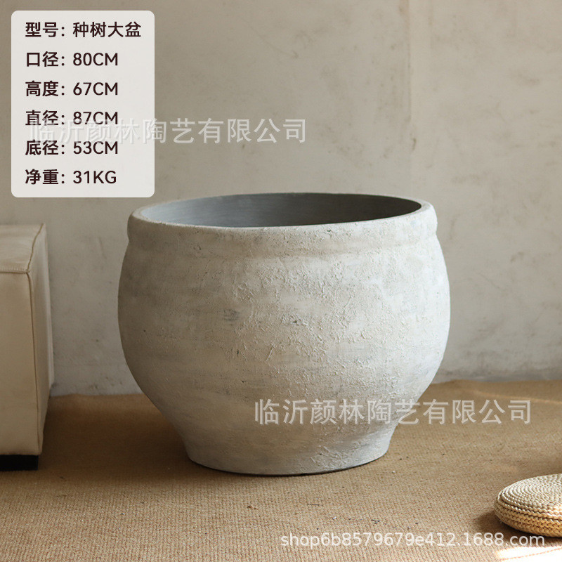 复古白水泥大花钵北欧简约盆酒店别墅园林景观绿植大花盆镁泥花盆