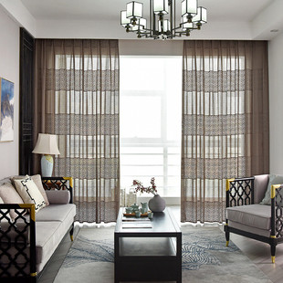 0wyv新中式窗帘窗纱透光不透人纱帘卧室客厅古典半茶室遮光书房新