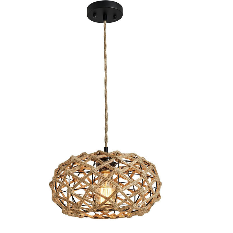 复古吊灯风格吊灯餐厅咖啡店饭店创意麻绳圆球工业吧台工艺吊灯具