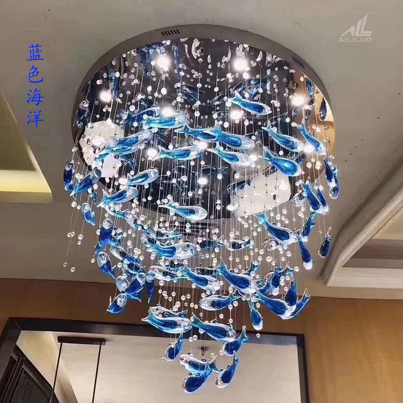 厂家琉璃雕塑空间景观大型玻璃艺术组合水晶吊灯酒店灯饰吊顶工程