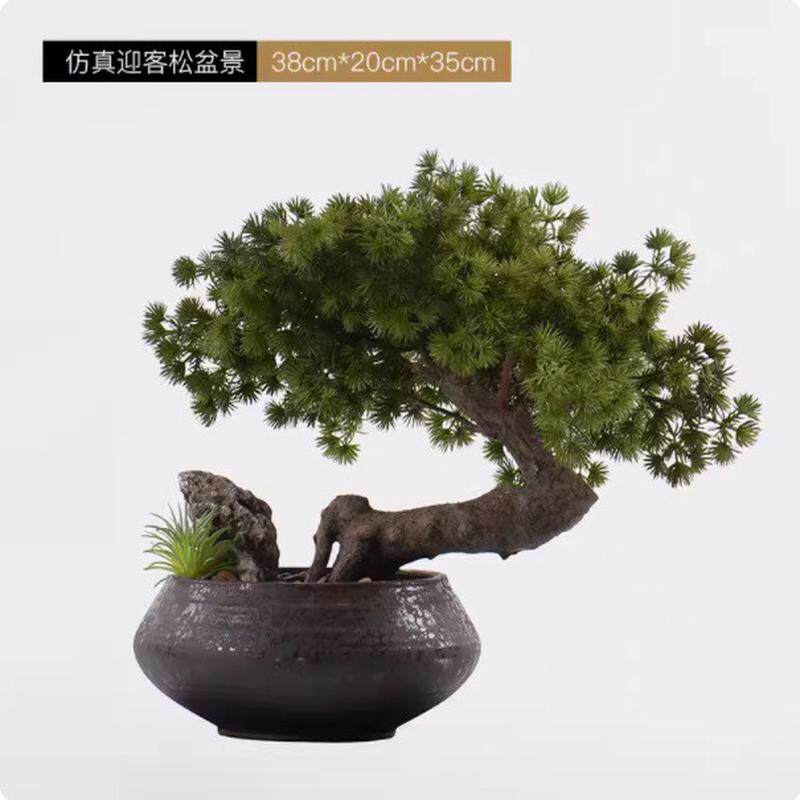 售楼处盆栽仿真迎客松禅意样板房茶楼桌面造景新中式盆景绿植摆件
